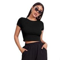 Blusa Croped Gola Redonda Manga Curta