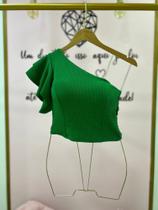 Blusa croped verde em malha canelada de um ombro só tamanho único Blusa croped verde em malha canelada de um ombro só tamanho único