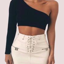 Blusa Cropedd Mula Manca Manga Longa Feminino Modinha