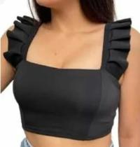 Blusa cropped alça babado feminina