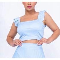 Blusa cropped alça babado poliéster feminino moda estilo