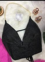 Blusa cropped alça corrente frente única lurex feminina - Filó modas