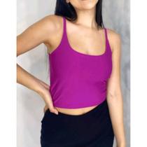 Blusa cropped alça fina modelo básico tecido poliéster confortável moda feminina