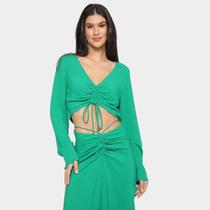 Blusa Cropped All Is Love Manga Longa Tiras Feminina