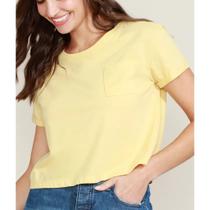 Blusa Cropped Amarelo Pastel Com Bolso Lisa Sem Estampa Soltinha - No Sense