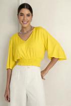 Blusa cropped ampla com manga flare e lastex lunender 35592 Blusa cropped ampla com manga flare e lastex lunender 35592