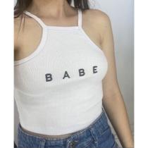 Blusa cropped babe alça regata canelado feminina estilo