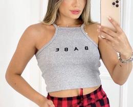 Blusa cropped babe feminino canelado alça fina