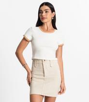 Blusa Cropped Babylook Manga Curta Select Branco