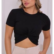 Blusa cropped barato viscolycra manga curta feminina nózinho