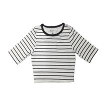 Blusa cropped, basic+, em malha algodão com poliester e elastano, ref r013 na cor listrada preta p