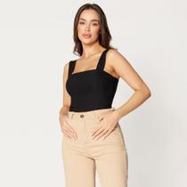 Blusa Cropped Básico Decote Reto Preto