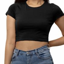 Blusa Cropped Básico Preto Manga Curta - feth