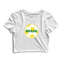 Blusa Cropped Blusinha Camiseta Feminina Bola Futebol Brasil