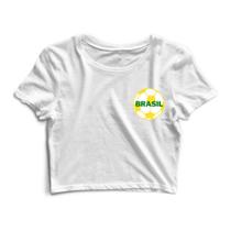 Blusa Cropped Blusinha Camiseta Feminina Bola Futebol Brasil Blusa Cropped Blusinha Camiseta Feminina Bola Futebol Brasil