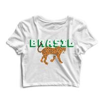 Blusa Cropped Blusinha Camiseta Feminina Brasil Onça Pintada