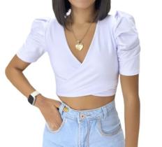 blusa cropped blusinha top feminino manga bufante multiforma tendência