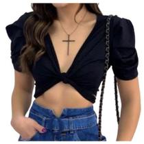 Blusa Cropped blusinha top feminino manga bufante multiformas