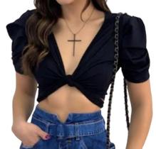 blusa cropped blusinha top manga bufante feminino multiforma elegante