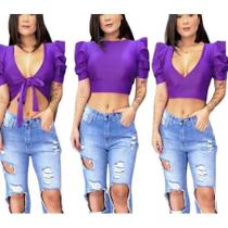 Blusa Cropped blusinha top manga bufante multiformas feminino fashion