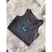 Blusa cropped borboleta canelada regata feminino moda