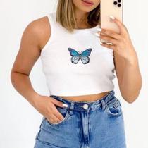 Blusa cropped borboleta moda feminina