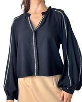 Blusa cropped bordada manga longa REF70176