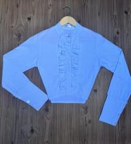 Blusa Cropped Branca gola chinesa com babado