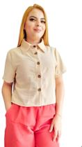 Blusa Cropped Camisa Social Botões Alta Qualidade Nude Blusa Cropped Camisa Social Botões Alta Qualidade Nude