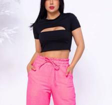 Blusa Cropped canelada decote gota manga curta feminino fashion