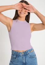 Blusa Cropped Canelada Gola Alta, Manga Cavada mais Alongado - Lunender - Várias Cores