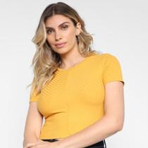 Blusa Cropped Canelada Lunender Manga Curta Feminina