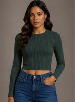 Blusa Cropped Canelada Lunender Manga Longa Feminina Casual Gênero:FemininoTamanho:GCor:Verde Profundo Blusa Cropped Canelada Lunender Manga Longa Feminina Casual Gênero:FemininoTamanho:GCor:Verde Profundo