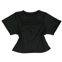 Blusa cropped canelado decote vazado manga curta feminina