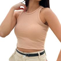 Blusa Cropped Canelado Estilo Regatinha Gola Redonda