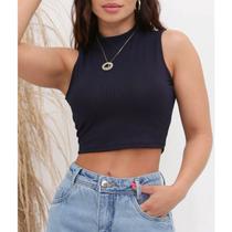 Blusa Cropped canelado gola alta cavado moda roupa feminina