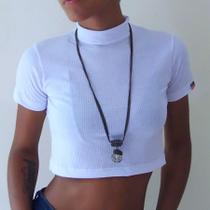 Blusa Cropped Canelado Gola Alta Lisa Sem Estampa - No Sense