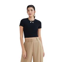 Blusa Cropped Canelado Hering Feminina Preta