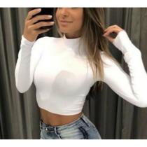 Blusa Cropped canelado manga longa gola alta feminino