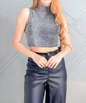 Blusa Cropped cavada gola alta lurex poliamida feminino elegante - Filó Modas