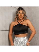 Blusa cropped cetim alça fina com bojo e forro. Blusa cropped cetim alça fina com bojo e forro.