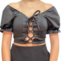 Blusa Cropped Ciganinha com Amarração Frontal