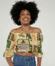 Blusa Cropped Ciganinha Feminina Estampada Manga 3/4 M-70342