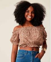 Blusa Cropped Ciganinha Feminina Estampada Manga 3/4 M-71042 Blusa Cropped Ciganinha Feminina Estampada Manga 3/4 M-71042