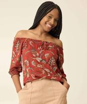 Blusa Cropped Ciganinha Feminina Flores Manga 3/4 Mari-75108