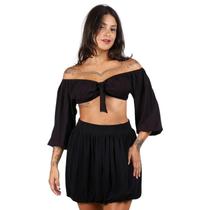 Blusa Cropped Ciganinha Ombro Ombro Laço Frontal Ajustável Blusa Cropped Ciganinha Ombro Ombro Laço Frontal Ajustável