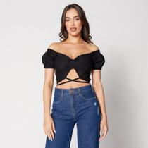 Blusa Cropped Ciganinha Preto
