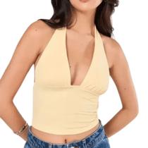 Blusa Cropped Com Amarração Decote Festa Moda Gringa Suplex Premium Sexy Elegante Sustentação Slim