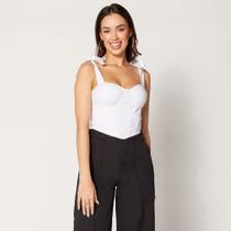 Blusa Cropped com Bojo e 4 Alças com Laço Branco Blusa Cropped com Bojo e 4 Alças com Laço Branco