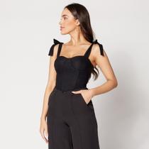 Blusa Cropped com Bojo e 4 Alças com Laço Preto Blusa Cropped com Bojo e 4 Alças com Laço Preto